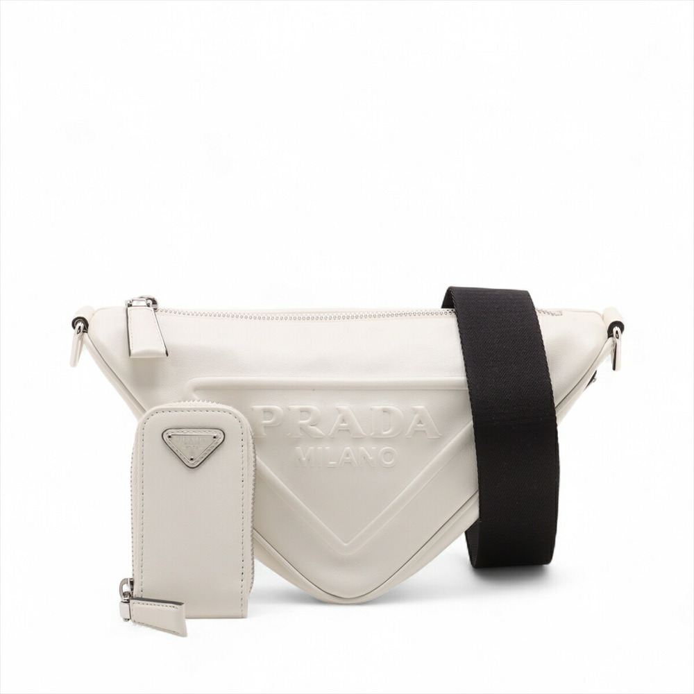 Prada Triangle Leather Shoulder Bag White